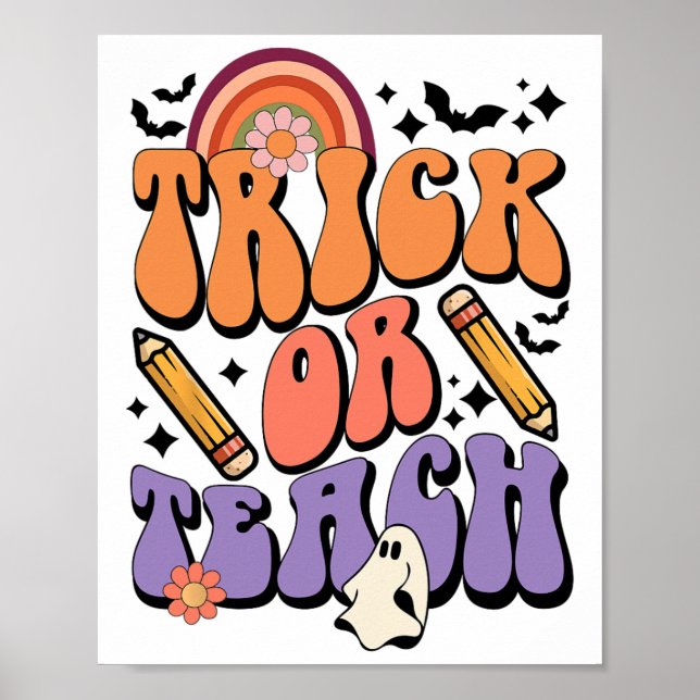 Póster Trick O Teach Retro Cae Halloween Disfraces Teach (Frente)