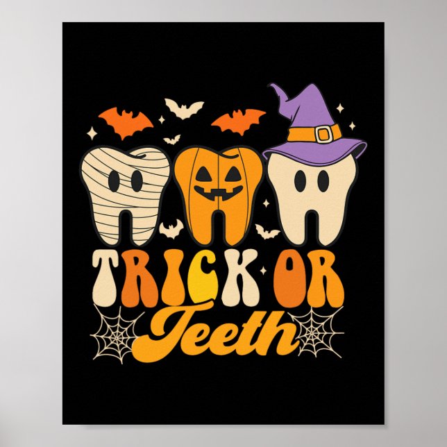Póster Trick O Teeth Vestidos De Halloween Dental Istant  (Frente)