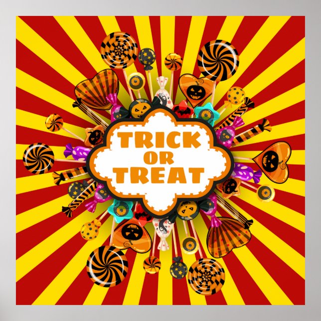 Póster Trick o Treat Candy de Halloween y dulces. Otoño (Frente)