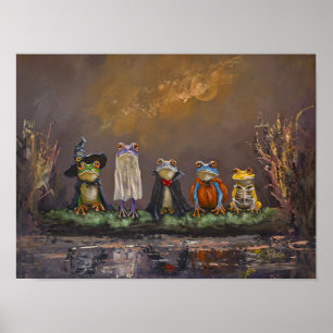 Póster Trick or Croak pintado a mano halloween