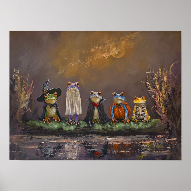 Póster Trick or Croak pintado a mano halloween (Frente)
