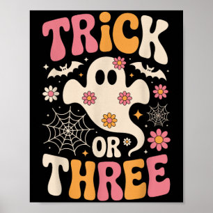 Póster Trick Or Three Cumpleaños De 3 Años Groovy Ghost H