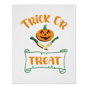 Póster Trick or treat calavera Halloween cara de calabaza