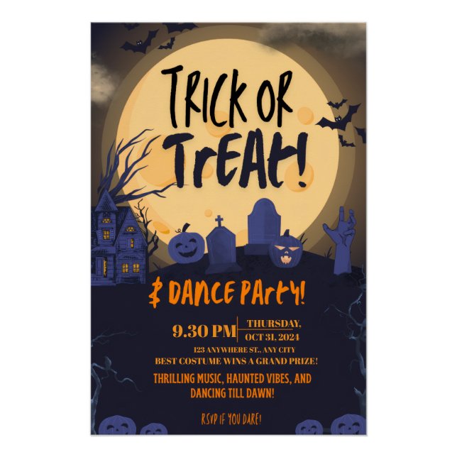 Póster Trick or Treat Halloween Dance Party Invitation🎃 (Anverso)