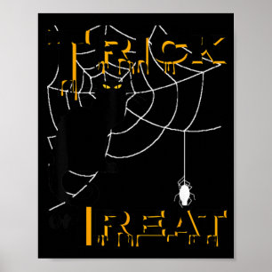 Póster Trick Or Treat Halloween Gato Negro Telaraña Tops