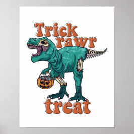 Póster Trick Rawr Treat Zombie T Rex Halloween Dinosaur