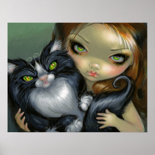 Póster Tricksy Tuxedo Cat ART PRINT gato gran gato hada