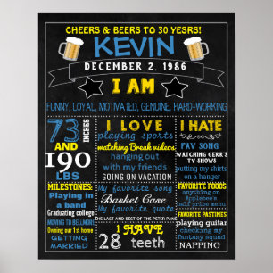 Póster trigésimo Muestra de la pizarra del cumpleaños