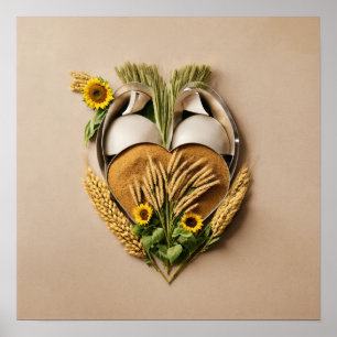Póster Trigo con Forma de Corazón y Girasoles Comida Orgá