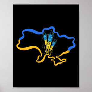 Póster Trigo Ucrania Tierra Amarillo Azul Bandera Símbolo