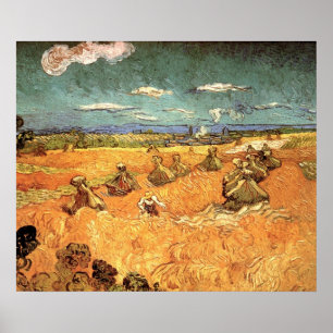 Póster Trigos apilados con segador de Vincent van Gogh