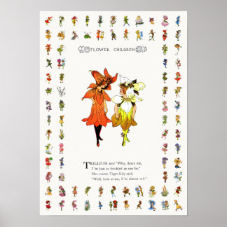 Póster Trillium and Tiger-Lily, Whimsical Flower Book Art