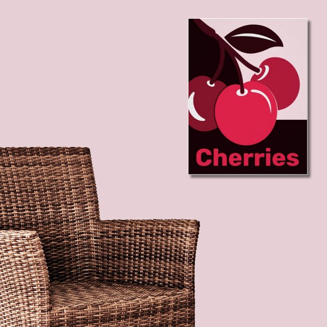 Póster Trillizo y leyenda de cerezo rosa y negro estiliza (Stylized Pink and Black Cherry Triplet & Caption Poster)
