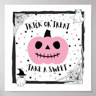 Póster Trinco o truco de Halloween tomar una calabaza ros