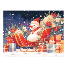 Trineo de Navidad con regalos y muñeco de nieve