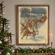 Trineo de Santa Claus vintage con renos de Navidad