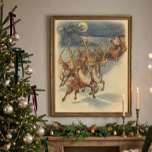 Trineo de Santa Claus vintage con renos de Navidad