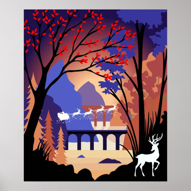 Póster Trineo de Santa Navidad Bosque Crepuscular (Frente)