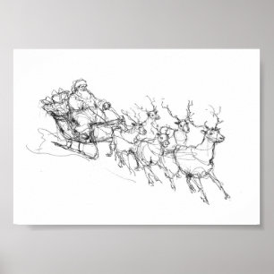 Póster Trineo minimalista de Santa – Boceto de línea limp