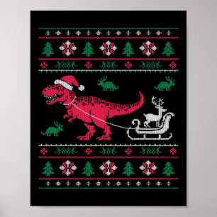 Póster Trineo Reno Dinosaurio Navidad Fea 