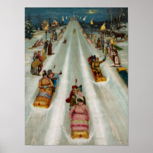 Póster Trineos largos en una noche del invierno