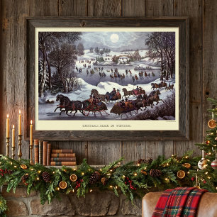 Póster Trineos Navideños Vintage, Central Park en Inviern