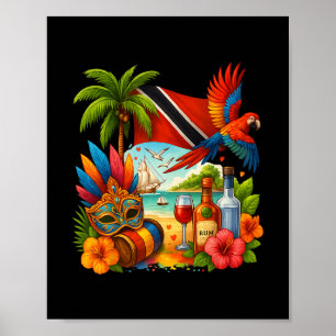Póster Trinidad y Togo Vacaciones en el Caribe Bandera de