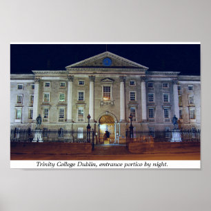 Póster Trinity College porticio nocturno, Dublín Irlanda