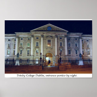Póster Trinity College porticio nocturno, Dublín Irlanda