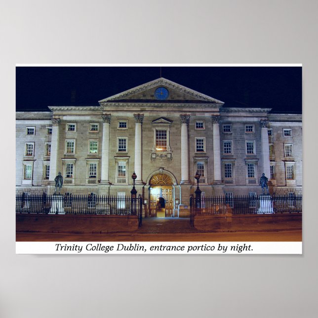 Póster Trinity College porticio nocturno, Dublín Irlanda (Frente)