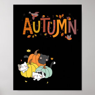 Póster Trio Cute Calabaza Gatos Hola Otoño Funny