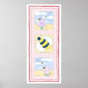 Póster Trío de abejas con flores
