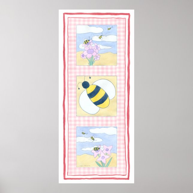 Póster Trío de abejas con flores (Frente)