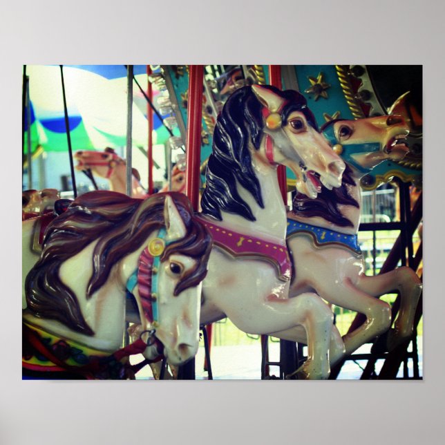 Póster Trío de caballos de carrusel ardientes (Frente)