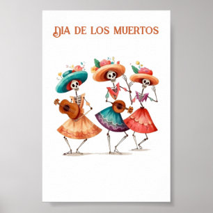 Póster Trío de Calavera Bailarina del Día de los Muertos