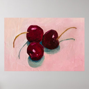 Póster Trío de cerezas frutas pintadas al óleo