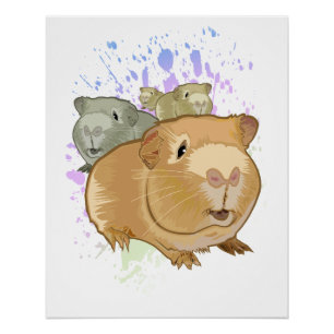 Póster Trío de Cuyes Coloridos Salpicadura de Pintura Arc