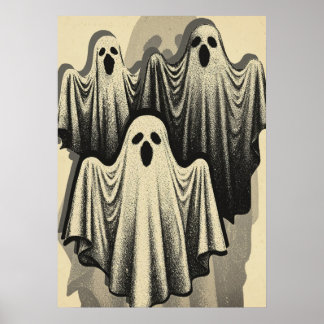 Póster Trío de fantasmas retro flotantes