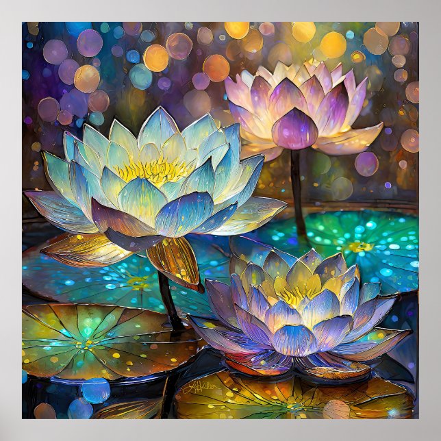 Póster Trío de flores de loto brillantes (Frente)