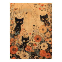Trío de gato negro vintage