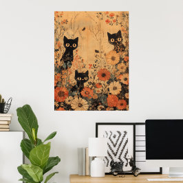 Póster Trío de gato negro vintage
