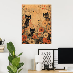 Póster Trío de gato negro vintage