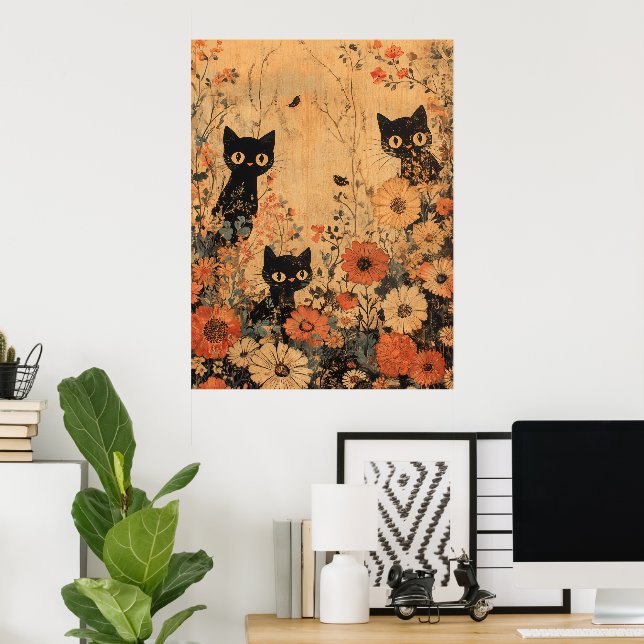 Póster Trío de gato negro vintage (Oficina en casa)
