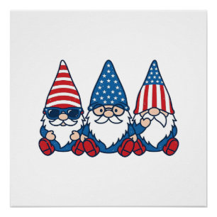 Póster Trío de gnomos patrióticos diseño de camiseta vect