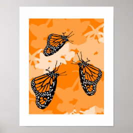 Póster Trío de hermosas mariposas monarca en planta de ci