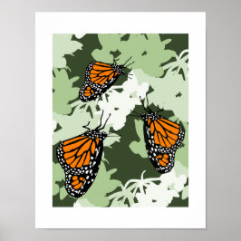 Póster Trío de hermosas mariposas monarca en planta de ci