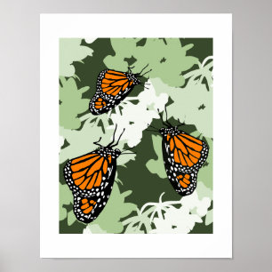 Póster Trío de hermosas mariposas monarca en planta de ci