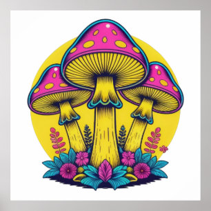 Póster Trío de hongos pop retro