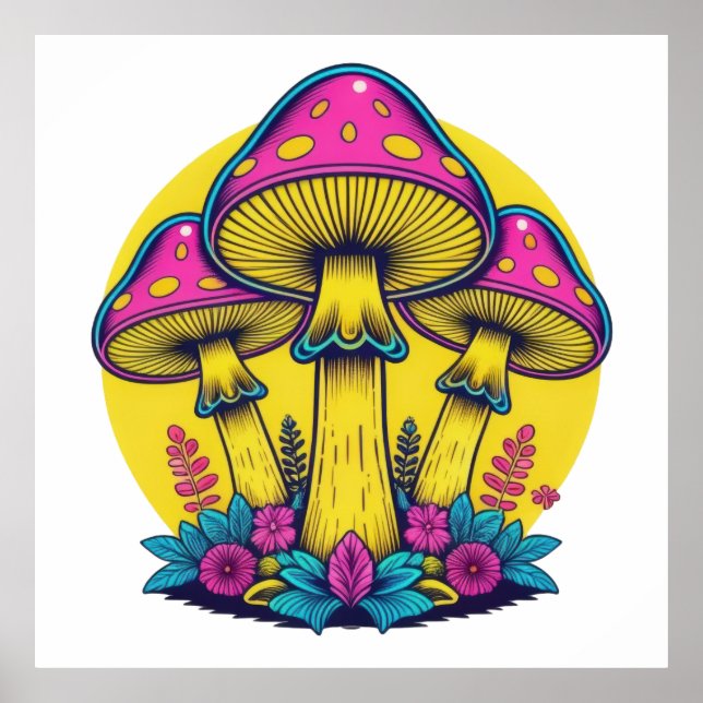 Póster Trío de hongos pop retro (Frente)