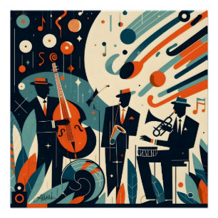 Póster Trío de jazz de la era moderna de mediados de sigl